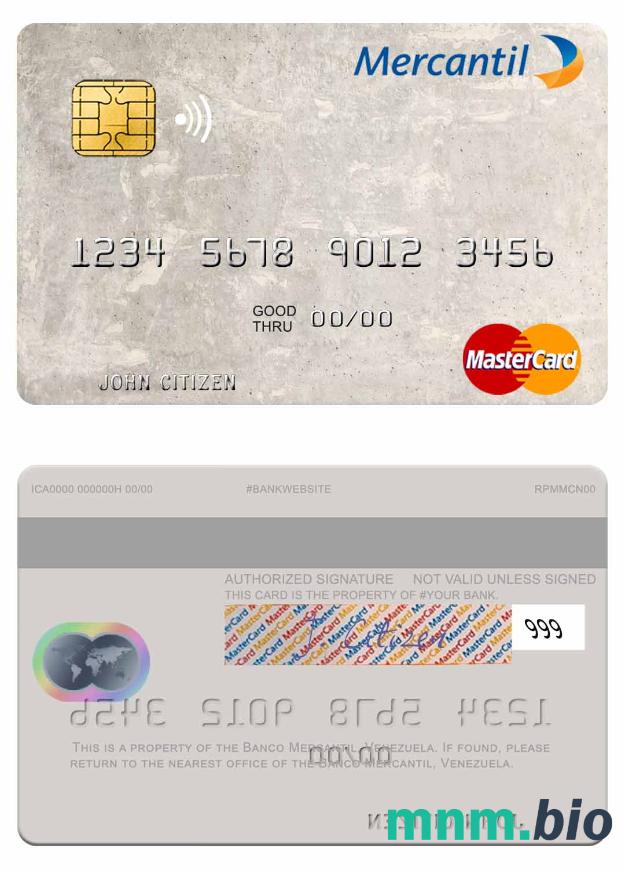 Venezuela Banco Mercantil przykład karty mastercard w formacie PSD